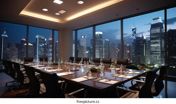 Conference Room with a Stunning City View at Night