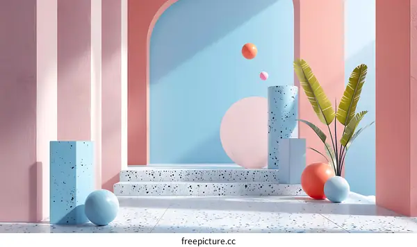 Abstract Pastel Colored 3D Render of Geometric Shapes
