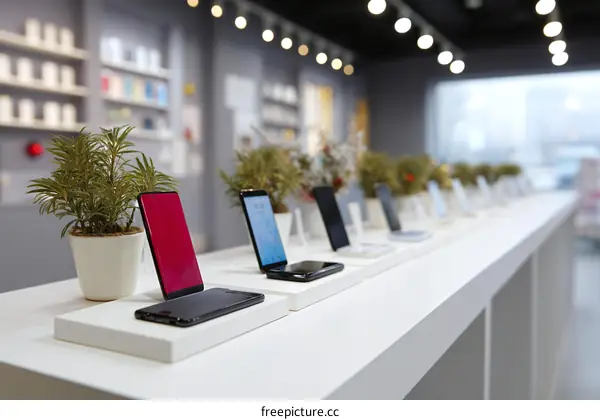Modern Mobile Phone Display in a Retail Store