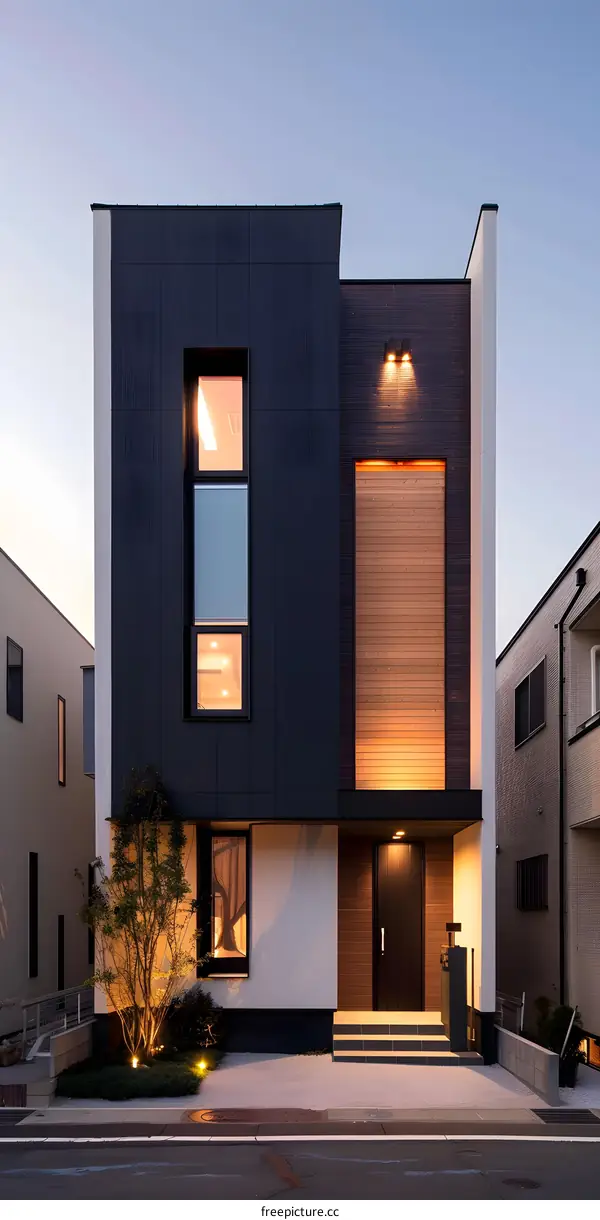 Modern Japanese Home with Wooden Exterior and a Large Window