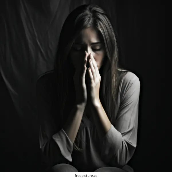 Praying woman with eyes closed