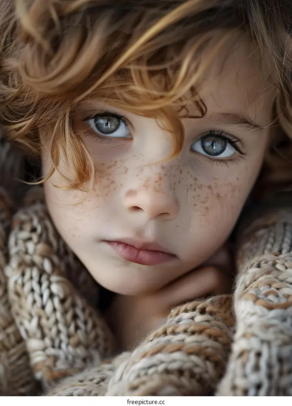 Portrait of a boy with freckles and green eyes