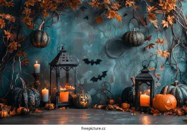 Spooky Halloween Still Life with Jack-o'-Lantern