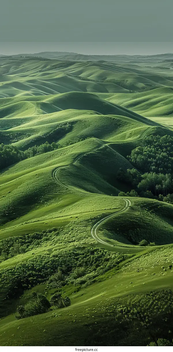 Curving Road Through Green Hills