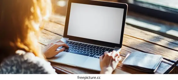 Woman Working on Laptop Outdoor Cafe