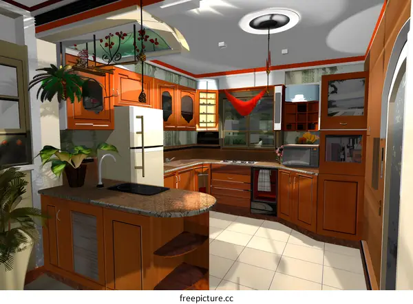 Modern Kitchen Design with Wooden Cabinets and Granite Countertops