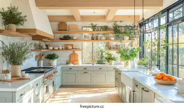 Modern Farmhouse Kitchen Design with Open Shelving