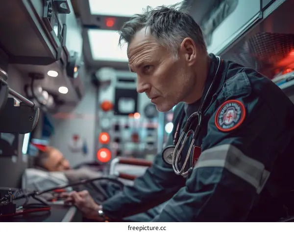 Paramedic memeriksa tekanan darah pasien