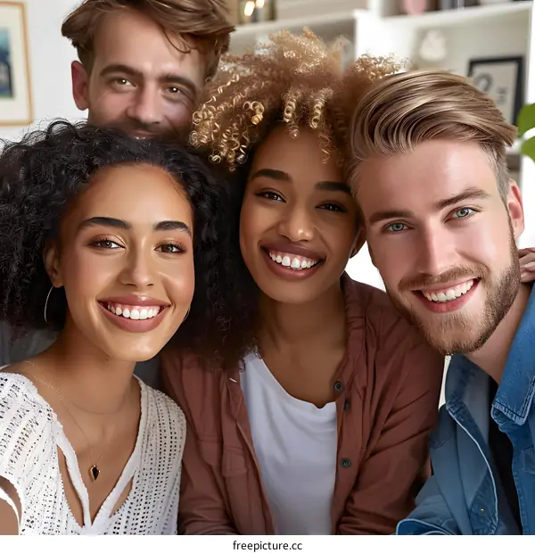 Group of Diverse Friends Smiling and Looking at Camera