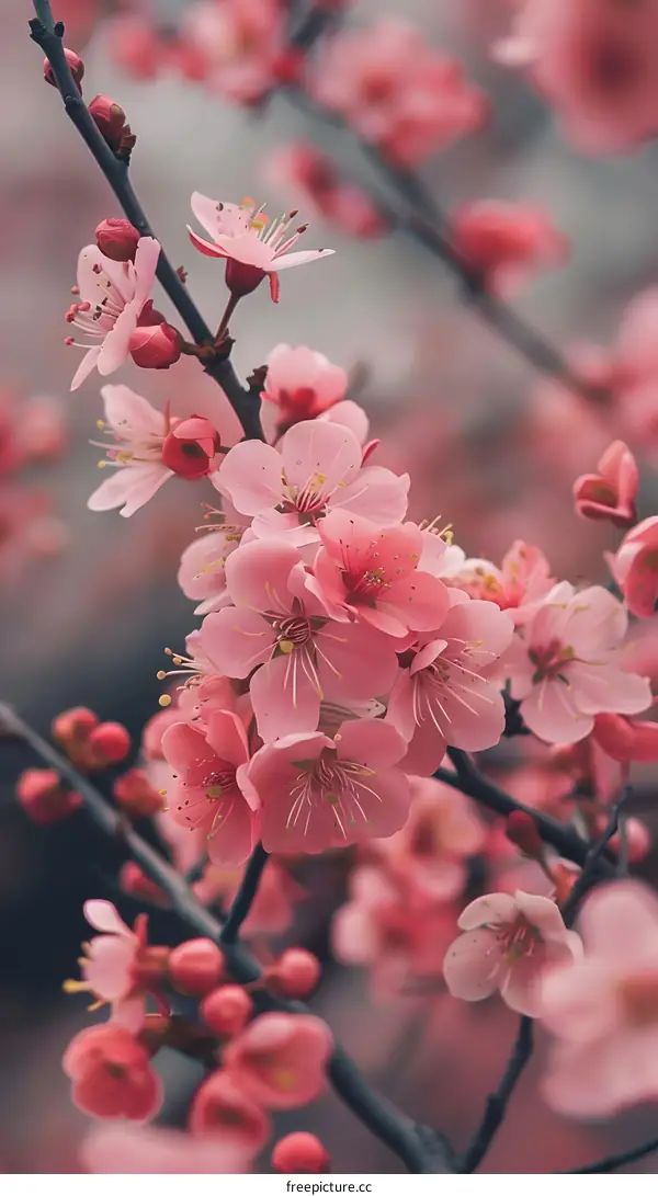 Close Up Pink Flowers on Branch
