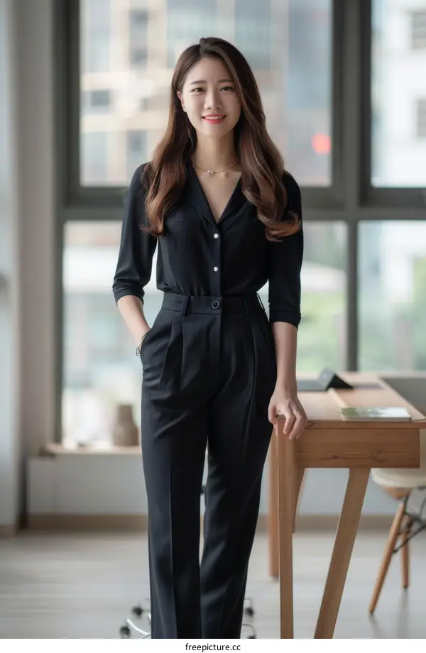 Confident young Asian businesswoman standing in office