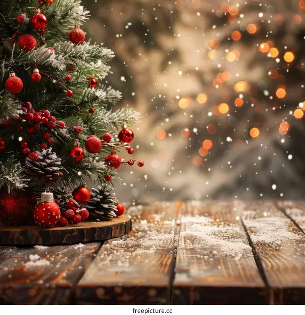 Christmas Tree with Red Ornaments with Lights