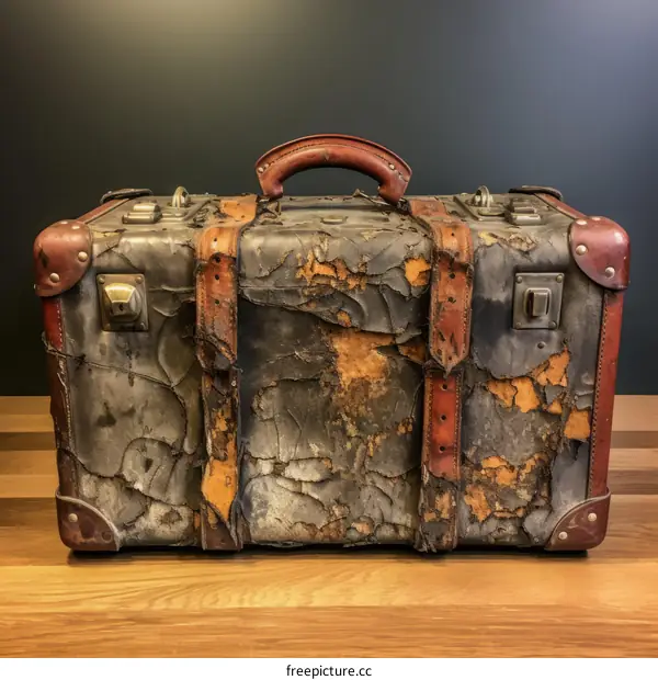 weathered suitcase with peeling paint
