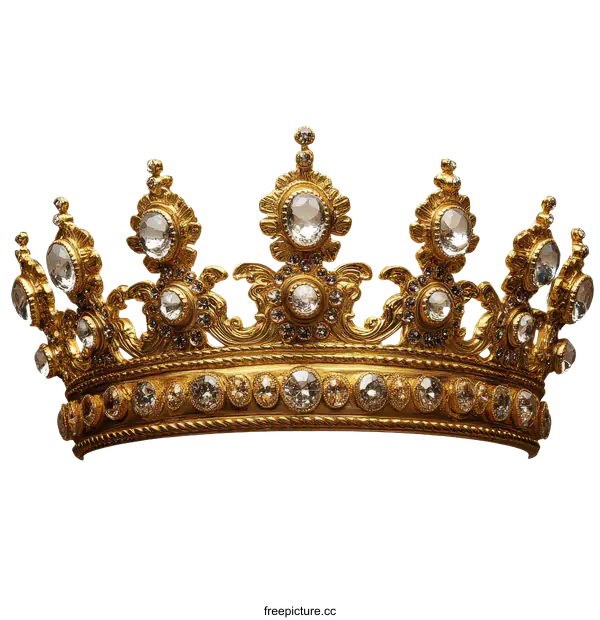 [Transparent Background PNG]Exquisite Gold Crown with Sparkling Diamonds