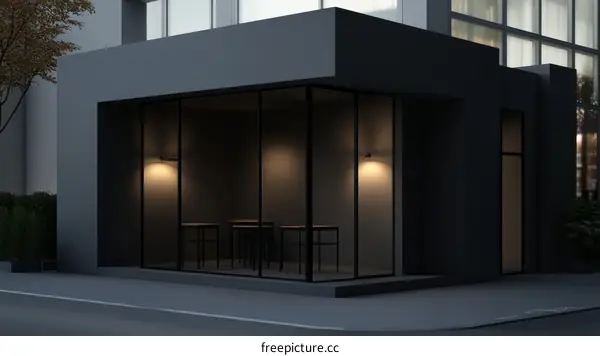 Modern Cafe Exterior at Nighttime