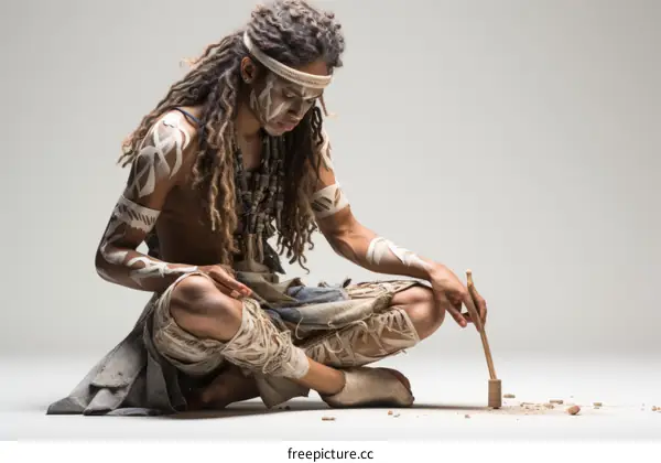 Stone Age Tools: A Prehistoric Man Making Stone Implements