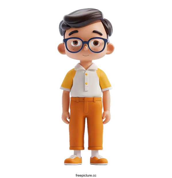 [Transparent Background PNG]3D rendering of a boy wearing glasses