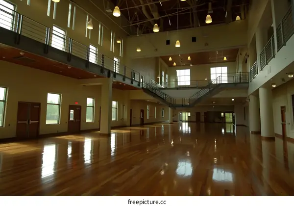 Large Empty Room With Wood Floor And Windows