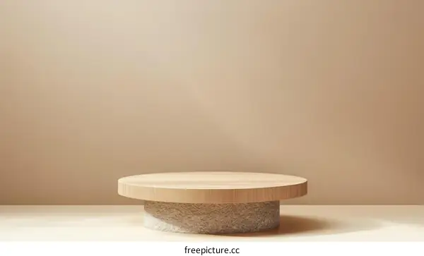 Wooden Display Podium Against Beige Background