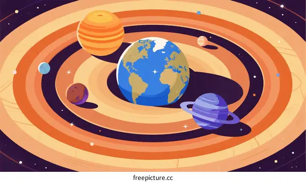 Illustration of Planets in Solar System with Earth as Center
