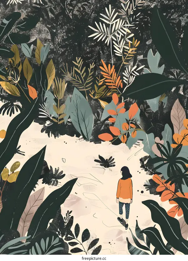 Woman Standing in a Forest Illustration
