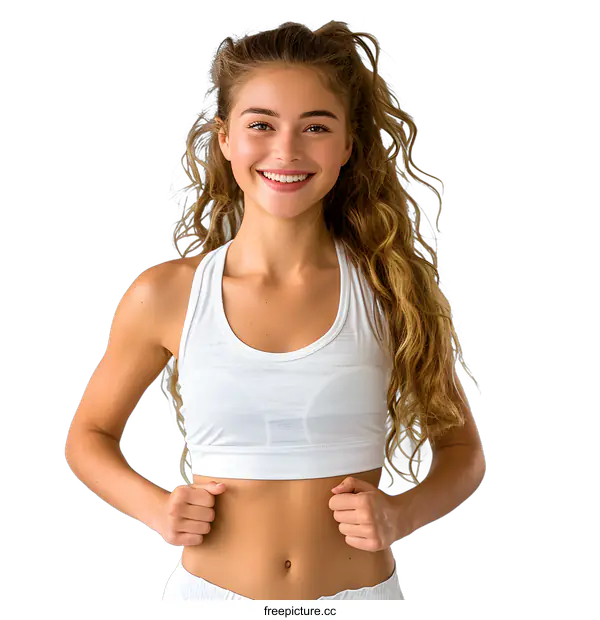 [Transparent Background PNG]Fit Woman Smiling in White Activewear