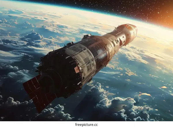 An illustration of a spacecraft in orbit around the Earth