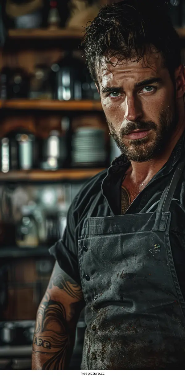 Portrait of a handsome male chef in a commercial kitchen