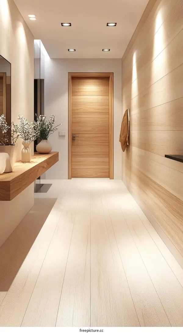 Modern Minimalist Wooden Corridor Interior Design
