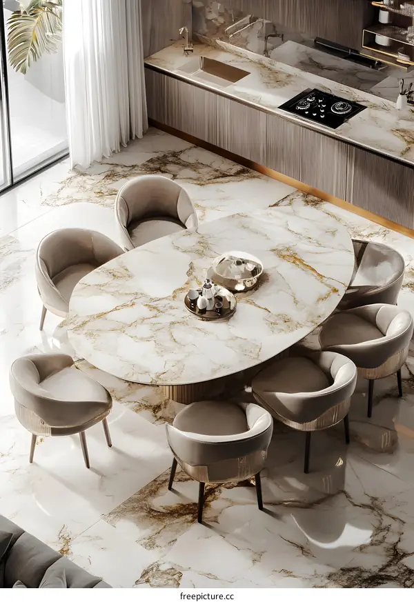 Modern Dining Room Interior Design with Marble Table and Chairs
