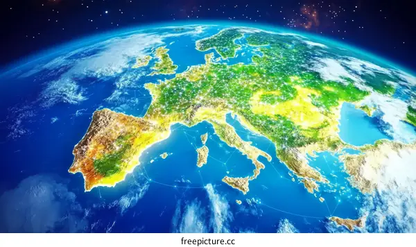 Detailed Map of Europe from Space