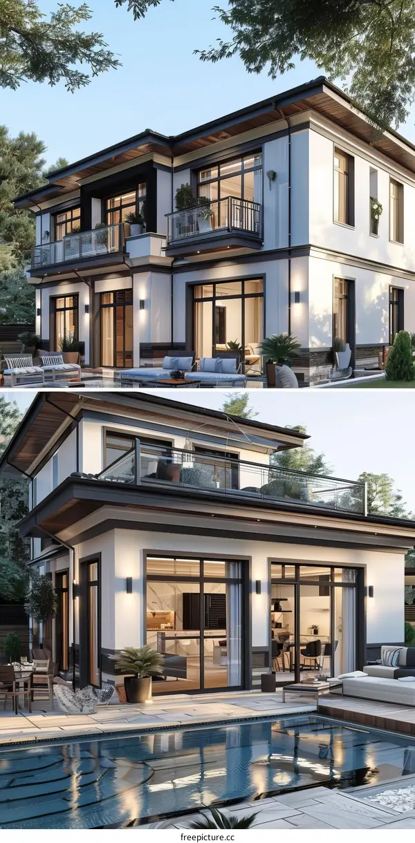 Modern Mansion with Pool and Garden Exterior View