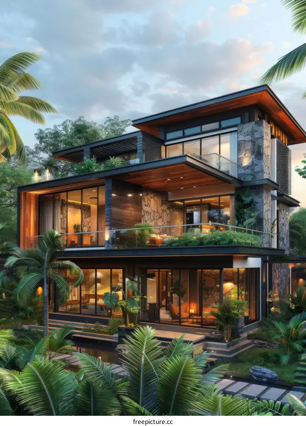A Modern House Surrounded by Palm Trees
