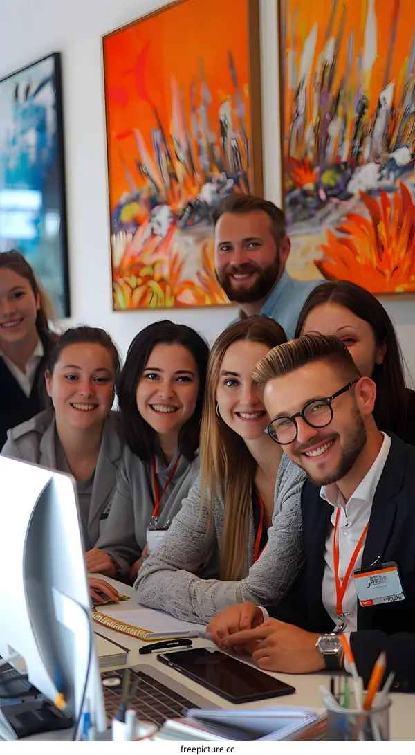 Group of young business professionals in a modern office