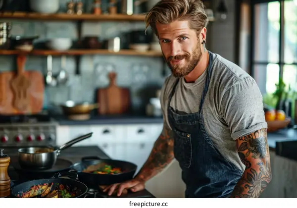 Bearded man in the kitchen