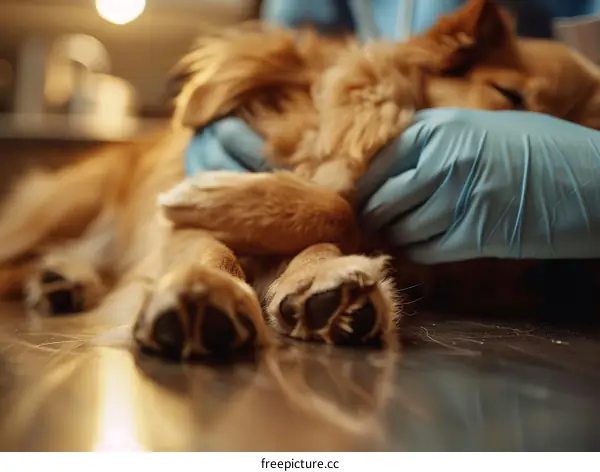 Veterinarian Examines Dog's Paws