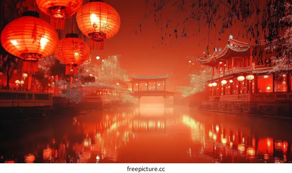 Red Lantern Festival Night Scene in China