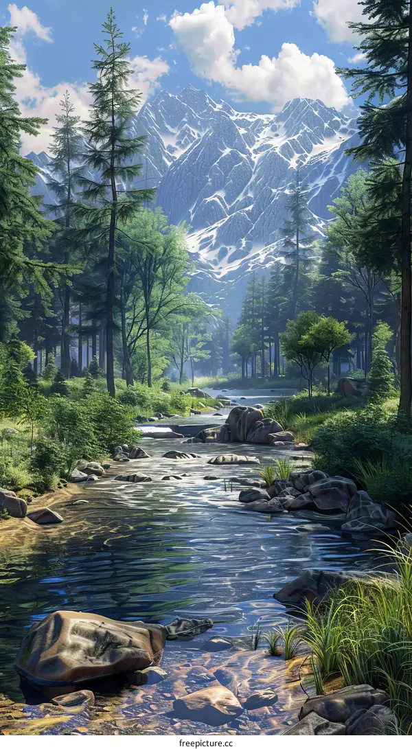 Mountain River Flowing Through a Valley