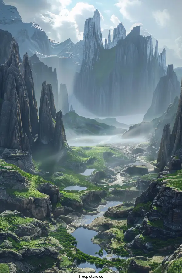 Mystical Mountain Landscape with Valley and River