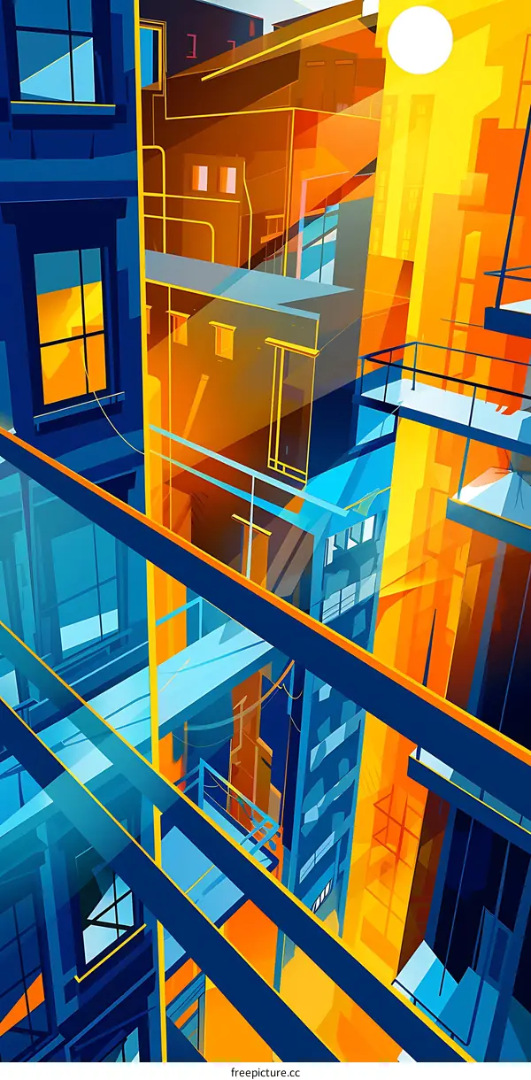 Abstract Cityscape with Vibrant Colors and Geometric Shapes