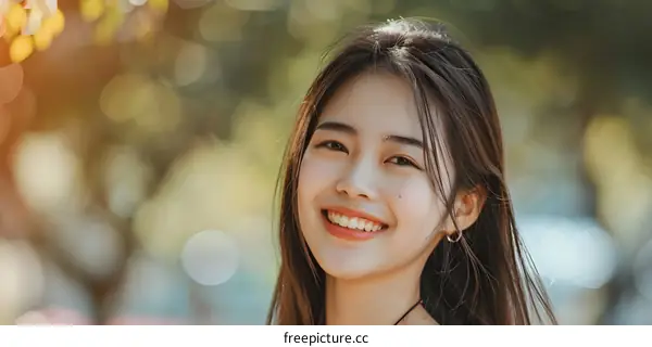 Portrait of a Smiling Asian Woman with Bokeh Background
