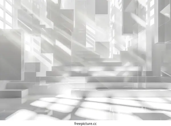 White Geometric Shapes Form a Stepped Platform with Soft Shadows