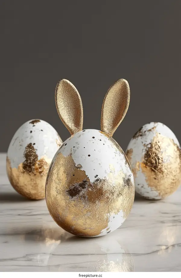 Gold Decorated Easter Eggs on Marble