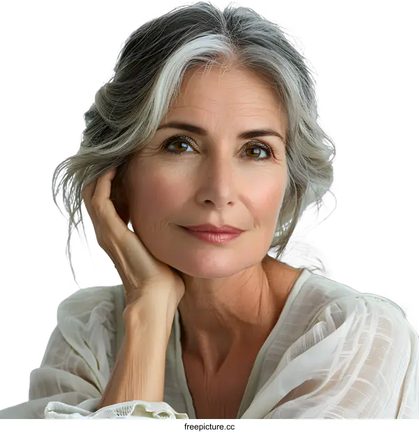 [Transparent Background PNG]portrait of a beautiful mature woman with gray hair