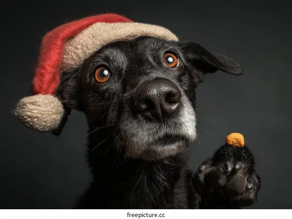 Cute Dog Wearing Santa Hat with Treat