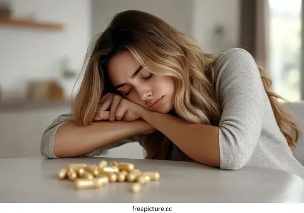 Depressed Woman with Pills