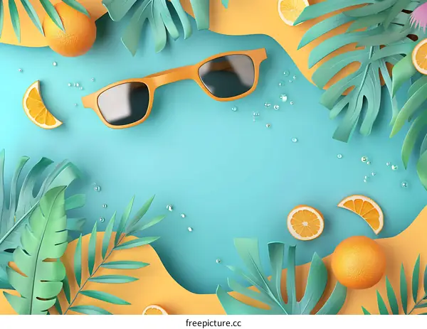Tropical Summer Background with Orange and Sunglasses