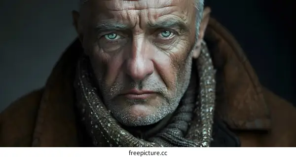 Portrait of an old man with blue eyes