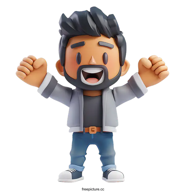 [Transparent Background PNG]3d cartoon man happy excited cheering