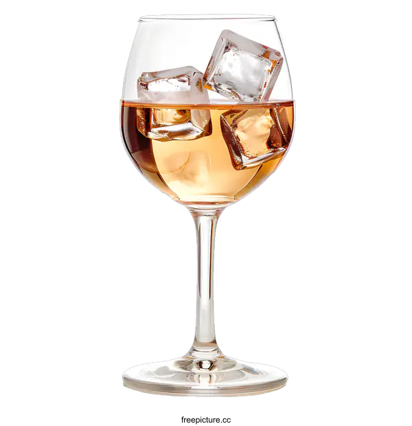 [Transparent Background PNG]glass of rose wine with ice cubes